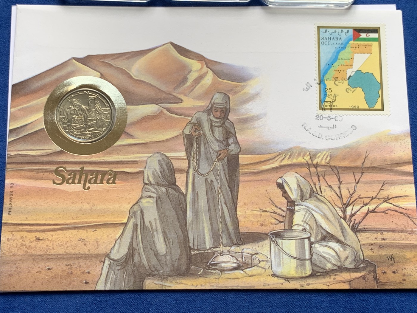 《竞宝斋》第205场-周日，周一 2场 (全场包邮) 西撒哈拉1990-1992年四枚套，1-50比塞塔 unc-bu好品，50比塞塔信封装稀有！