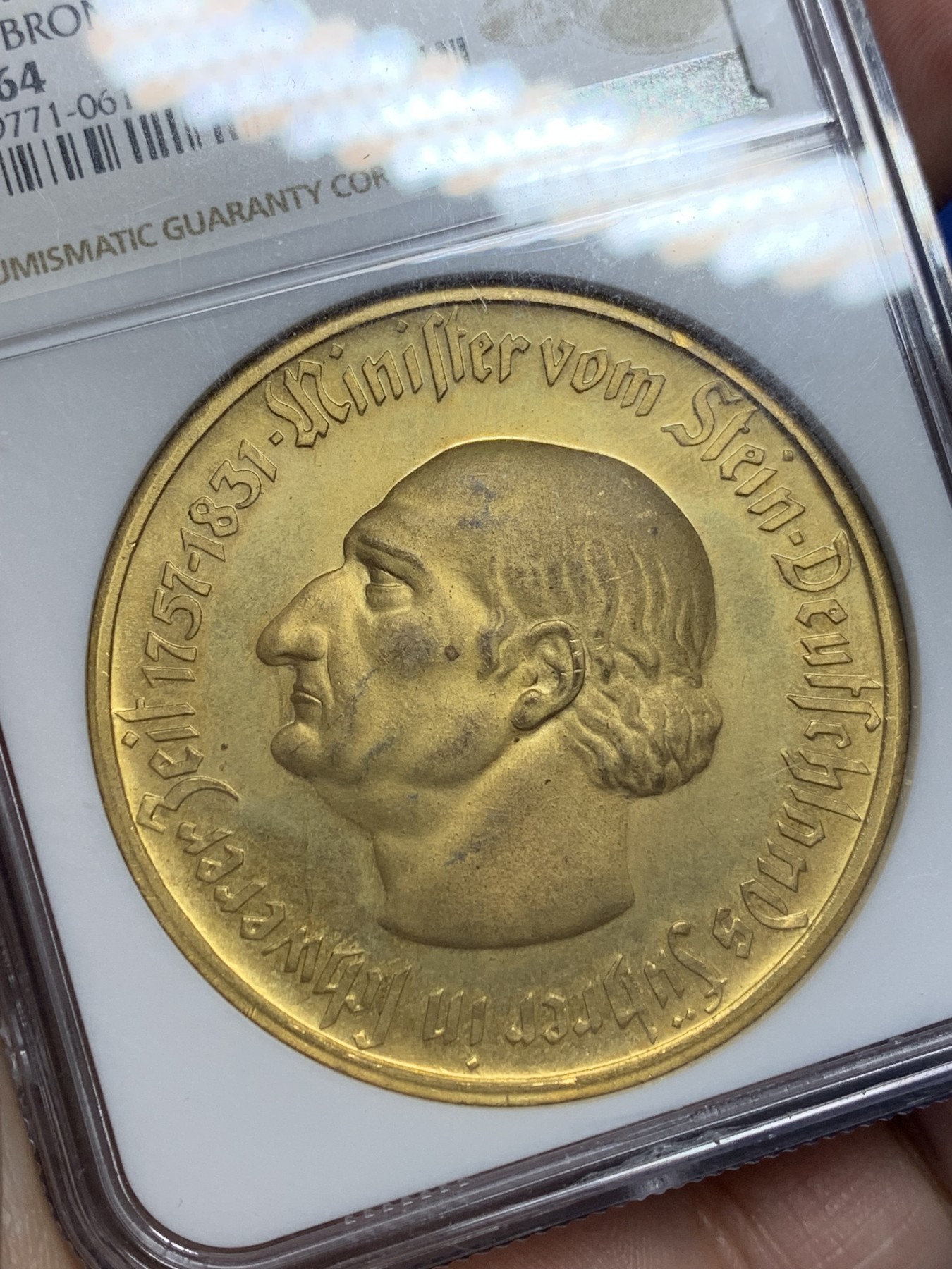 《竞宝斋》第205场-周日，周一 2场 (全场包邮) NGC MS64 德国1923年威斯特法伦10000马克大马币，高分金光，镀金完整