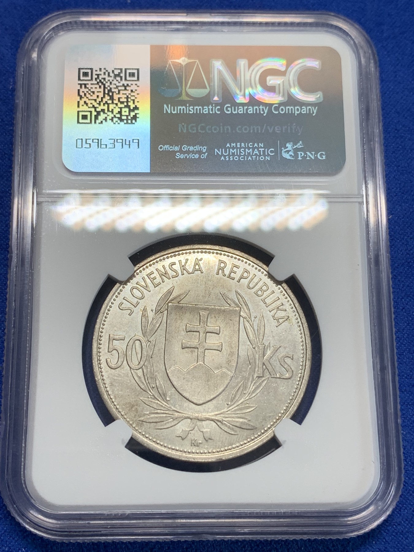 《竞宝斋》第205场-周日，周一 2场 (全场包邮) NGC UNC 1944年斯洛伐克独立成立5周年50k银币