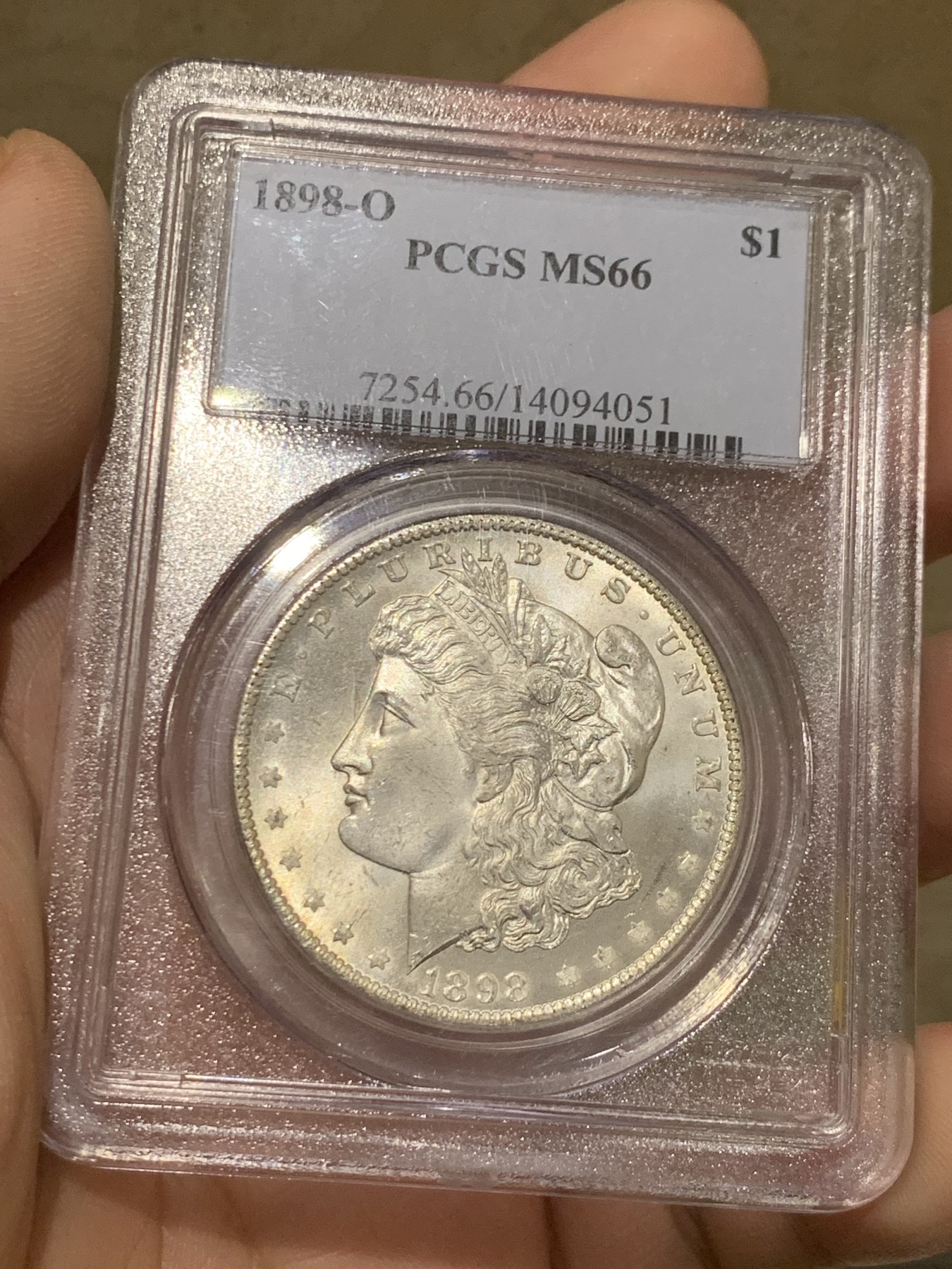 《竞宝斋》第205场-周日，周一 2场 (全场包邮) PCGS-MS66 美国 1898-O 摩根银元 高分好品 早期小白盒 丝绸底板难得