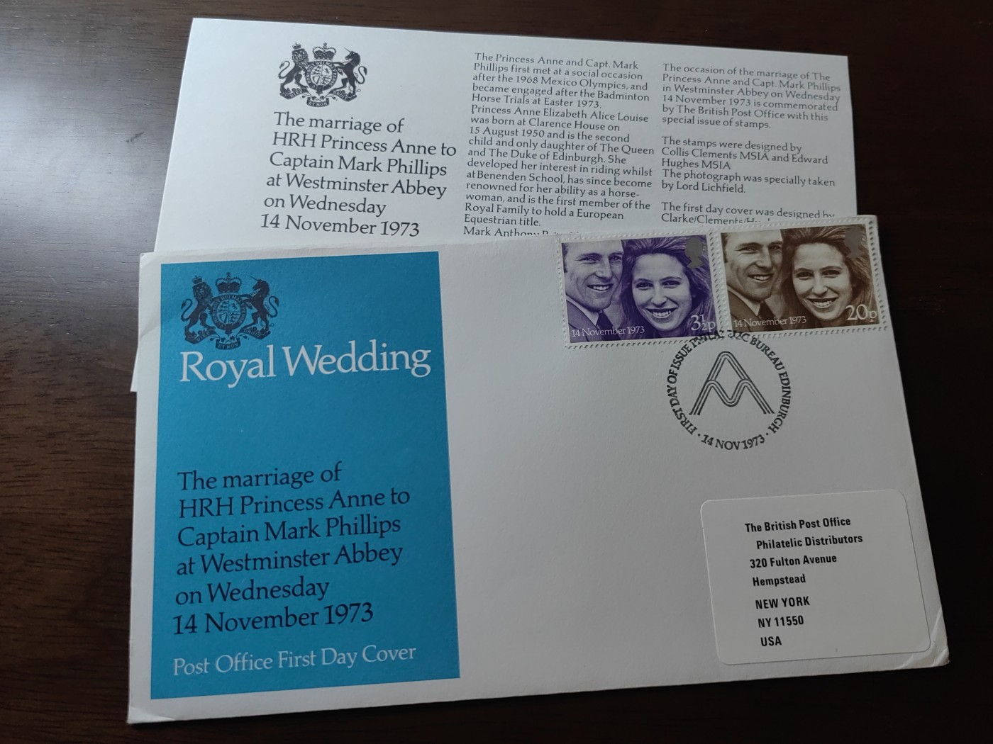 外国邮品精品专场（秒杀）第①⑤场 英国1973 安妮公主和菲利普上尉婚礼 皇室 2枚全 