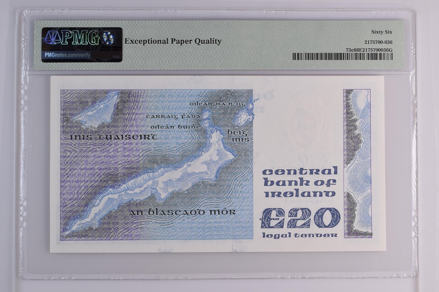 收藏联盟Quantum Auction 第295期拍卖  爱尔兰1987-92年20镑 PMG66 号码无47 诗人叶芝 稀少筋票面值 难出分品种