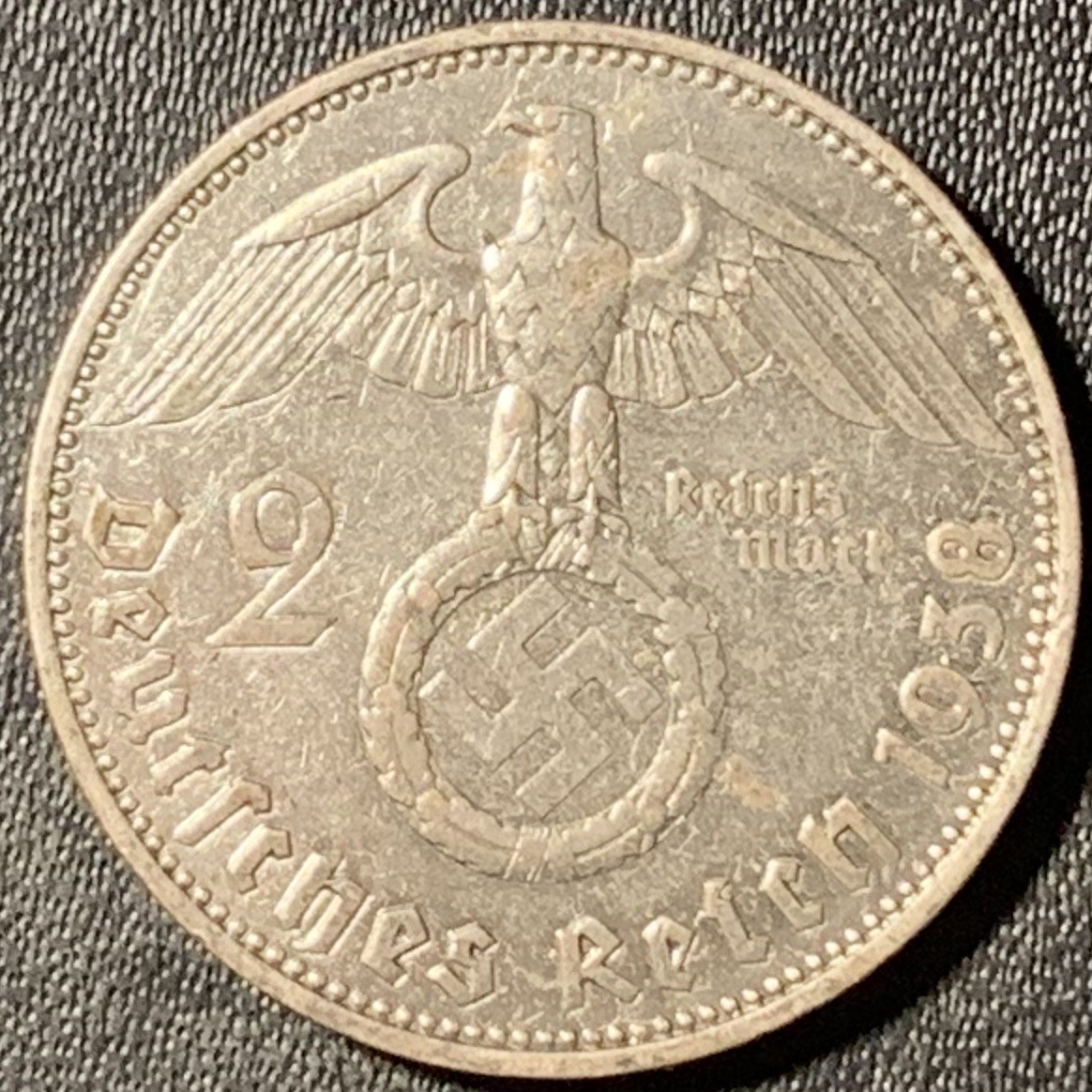 紫瑗钱币——第315期拍卖 德国 1938年 F版 兴登堡 字符 2马克 8克 0.625银