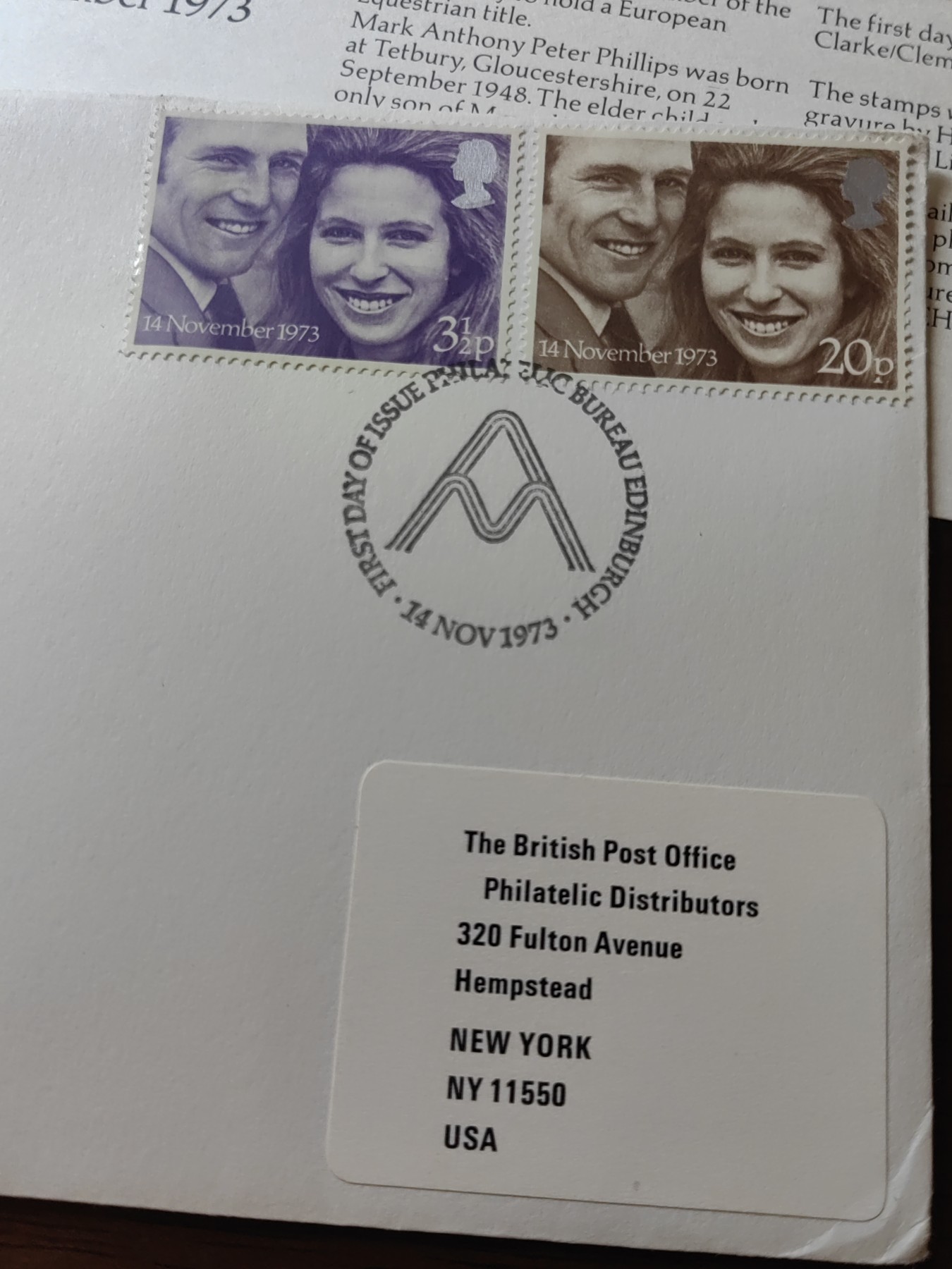 外国邮品精品专场（秒杀）第①⑤场 英国1973 安妮公主和菲利普上尉婚礼 皇室 2枚全 