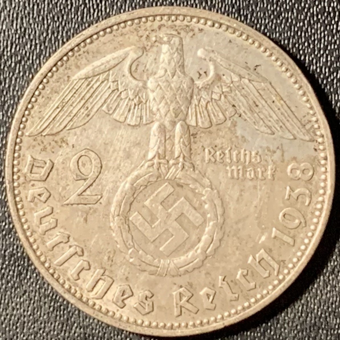 紫瑗钱币——第315期拍卖 德国 1938年 J版 兴登堡 字符 2马克 8克 0.625银