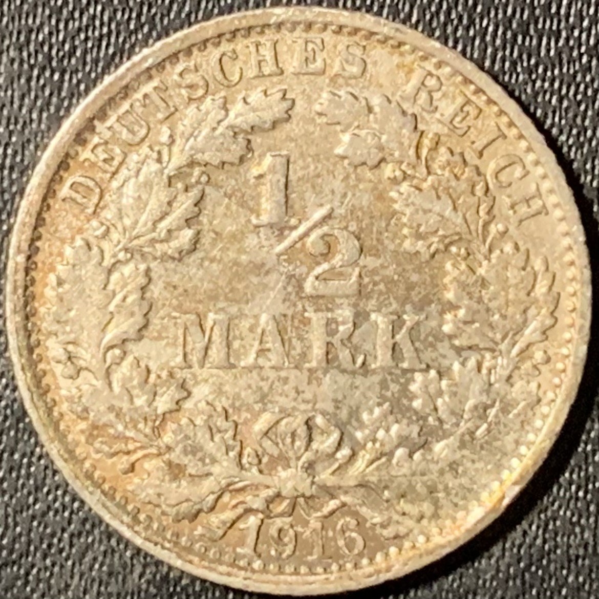 紫瑗钱币——第315期拍卖 德国 1916年 F版 第二帝国 1/2马克 银币 2.77克 0.9银