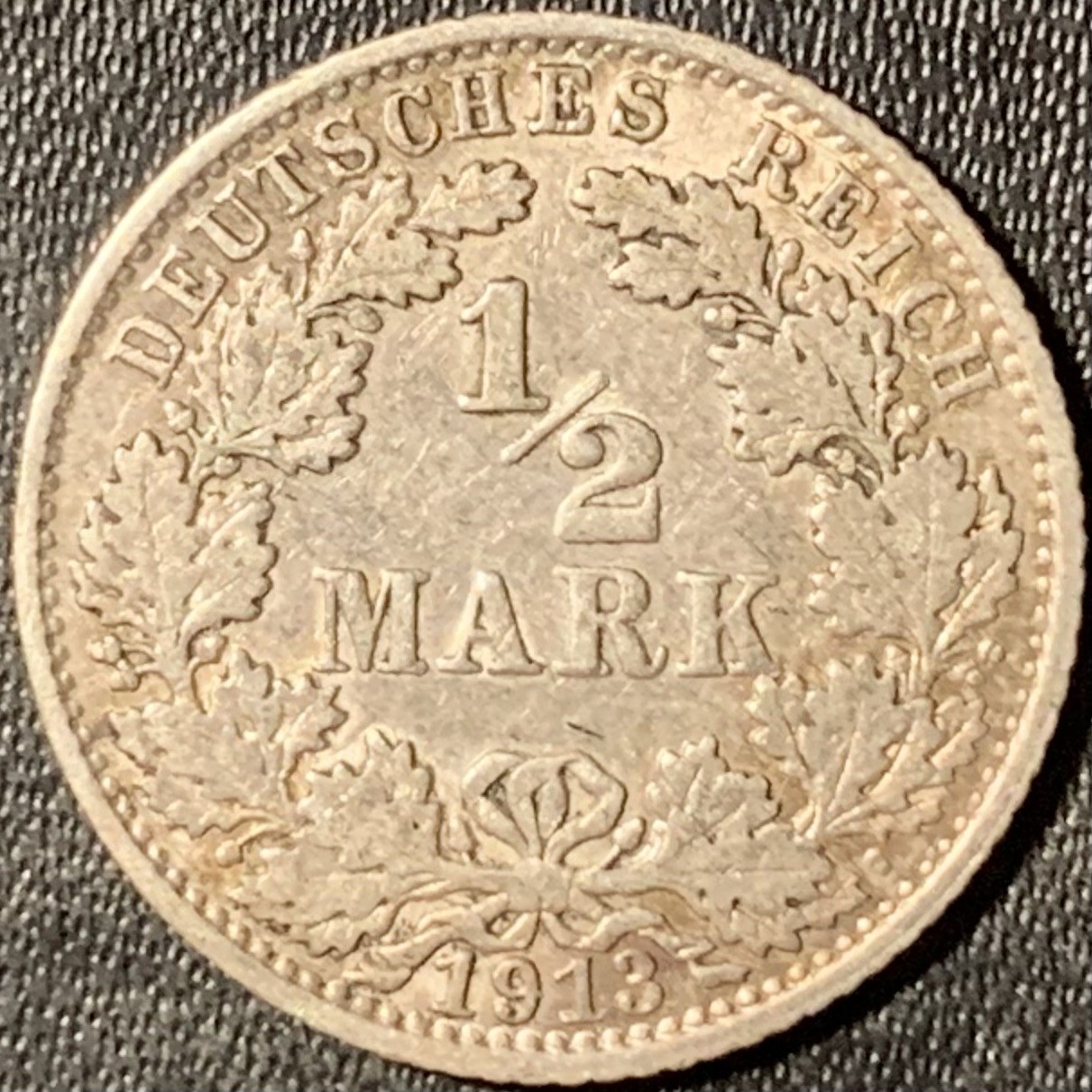 紫瑗钱币——第315期拍卖 德国 1913年 A版 第二帝国 1/2马克 银币 2.77克 0.9银