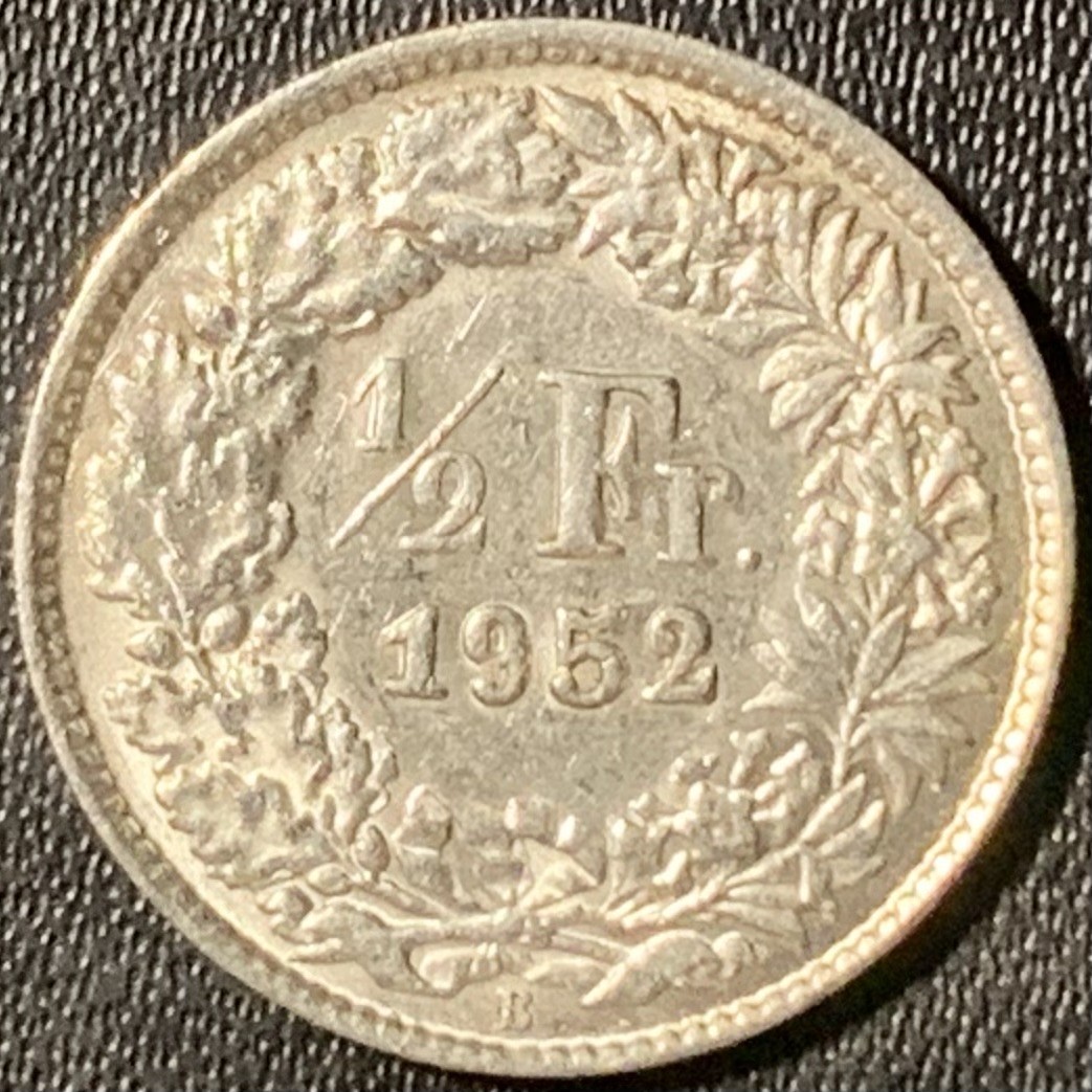 紫瑗钱币——第315期拍卖 瑞士 1952年 赫尔维蒂亚 1/2法郎 2.5克 0.835银 UNC