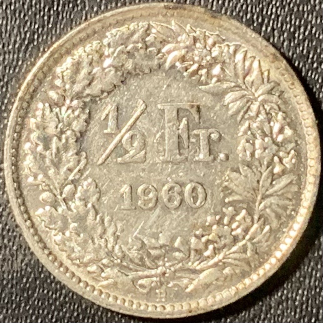 紫瑗钱币——第315期拍卖 瑞士 1960年 赫尔维蒂亚 1/2法郎 2.5克 0.835银 UNC