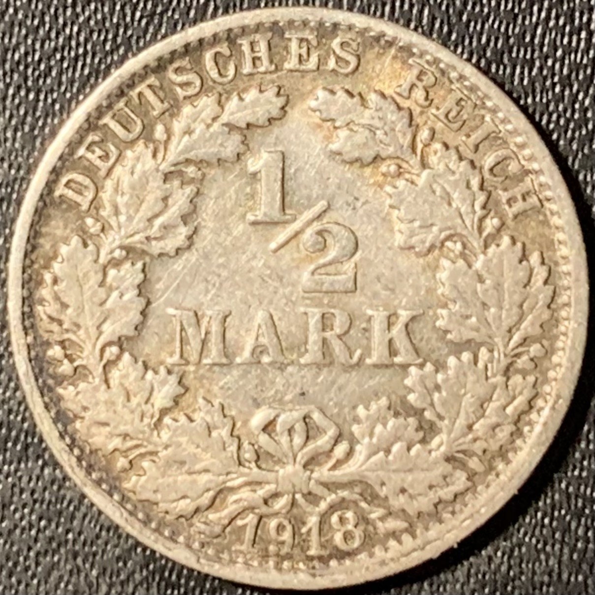 紫瑗钱币——第315期拍卖 德国 1918年 F版 第二帝国 1/2马克 银币 2.77克 0.9银