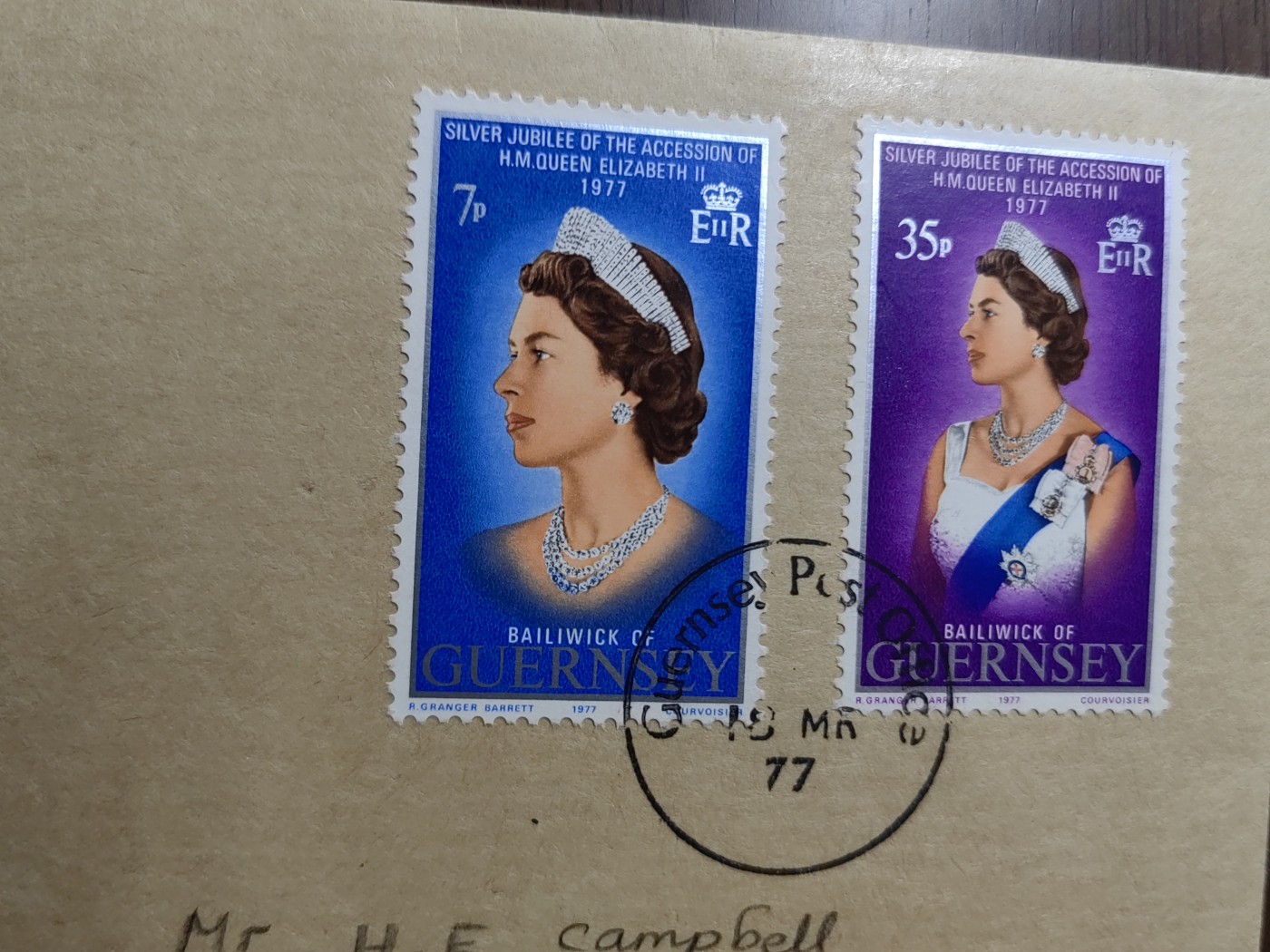 外国邮品精品专场（秒杀）第①⑤场 海峡群岛根西1977 实寄牛皮邮封