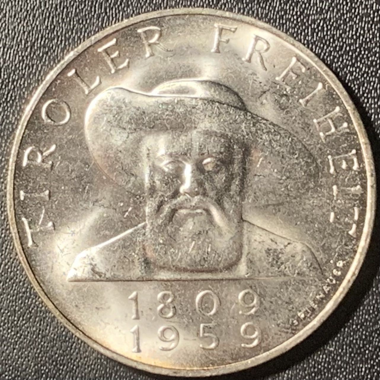 紫瑗钱币——第315期拍卖 奥地利 1959年 蒂罗尔解放150周年 50先令 20克 0.9银 UNC