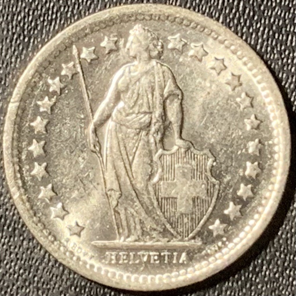 紫瑗钱币——第315期拍卖 瑞士 1967年 赫尔维蒂亚 1/2法郎 2.5克 0.835银 UNC