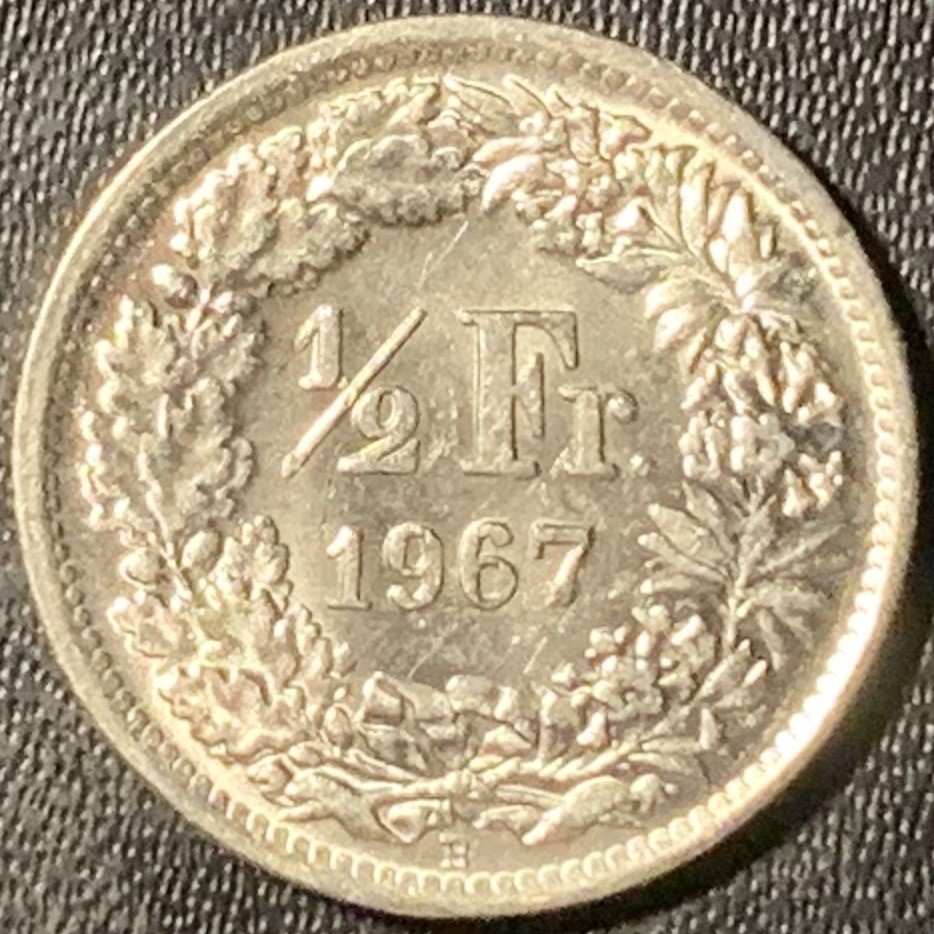 紫瑗钱币——第315期拍卖 瑞士 1967年 赫尔维蒂亚 1/2法郎 2.5克 0.835银 UNC