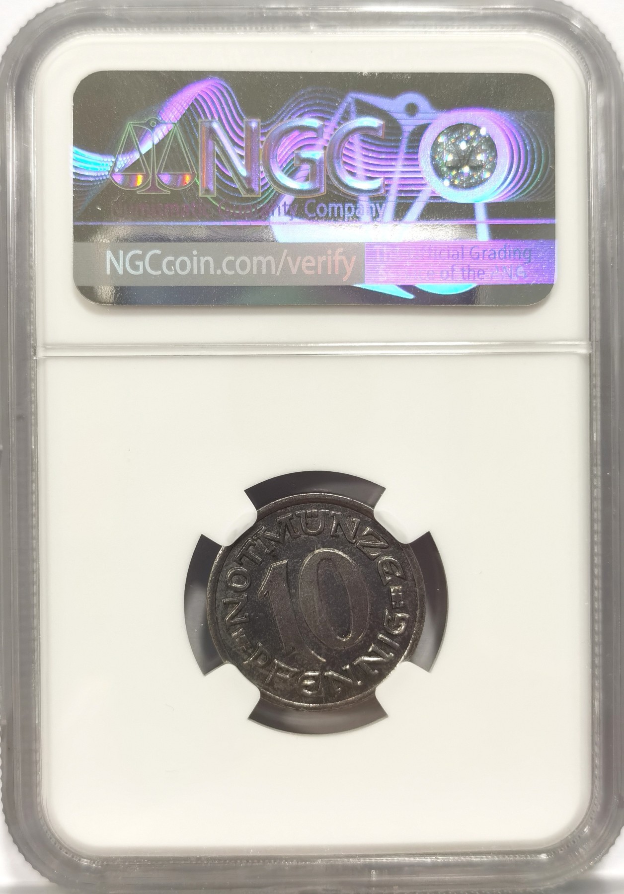 博洋堂世界钱币拍卖第047期（全场包邮） 季军分NGC MS63 德国紧急状态硬币1920年亚琛无心狼10芬尼铁币，原光状态，银光闪闪，铸纹清晰