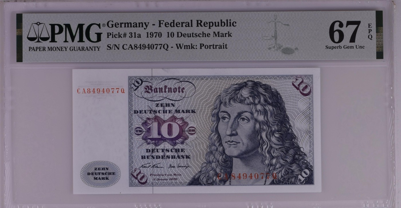 收藏联盟Quantum Auction 第296期拍卖  德国联邦1970年10马克 PMG67 少见年份