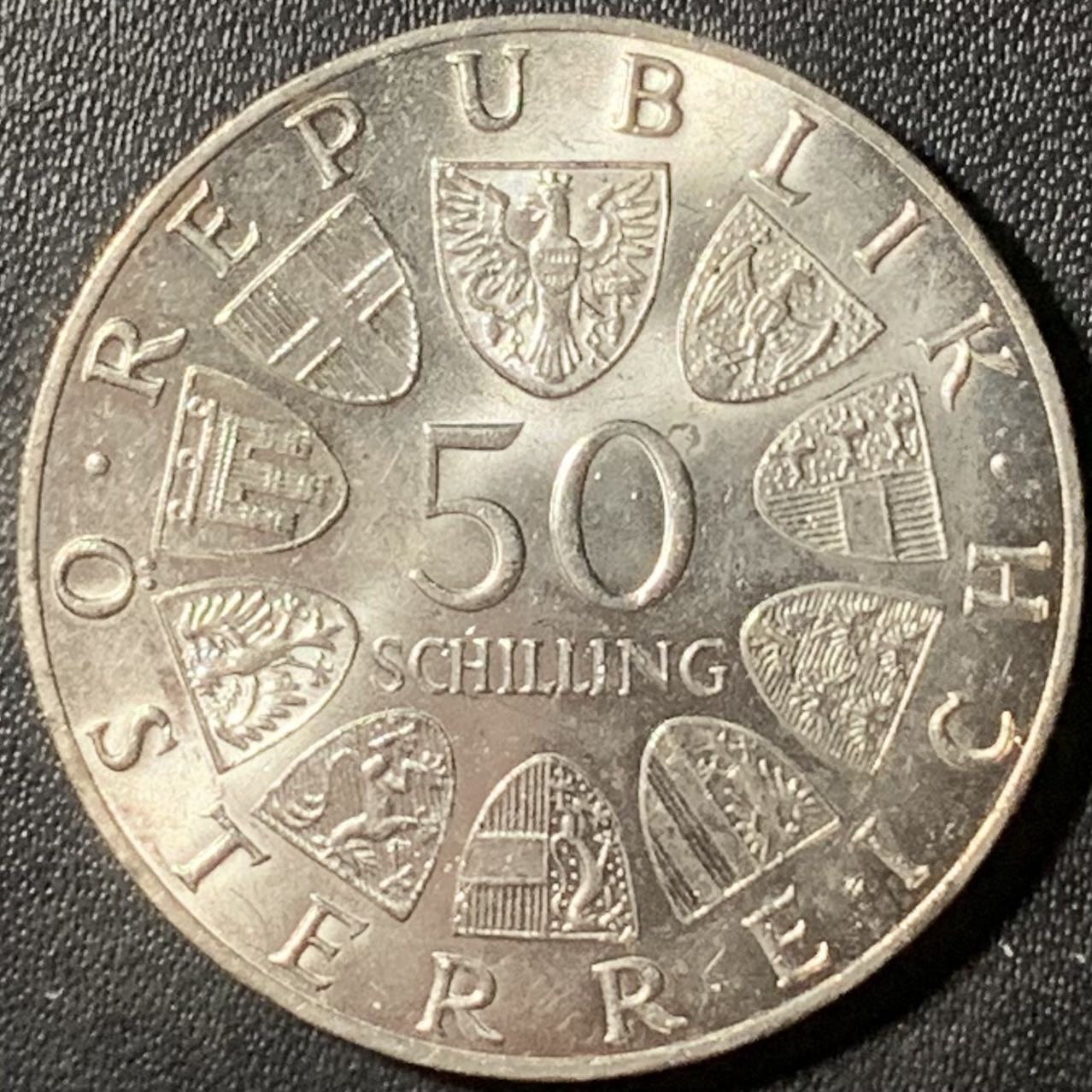 紫瑗钱币——第315期拍卖 奥地利 1966年 国家银行150周年 50先令 20克 0.9银 UNC