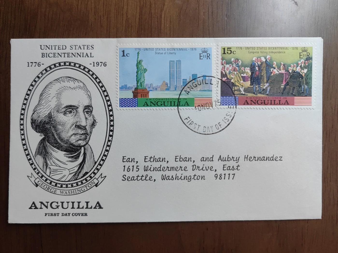 外国邮品精品专场（秒杀）第①⑤场  英国1975 乔治·华盛顿 诞生纪念 首日封