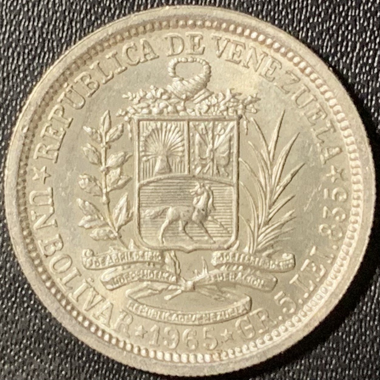 紫瑗钱币——第315期拍卖 委内瑞拉 1965年 1玻利瓦尔 5克 0.835银 UNC