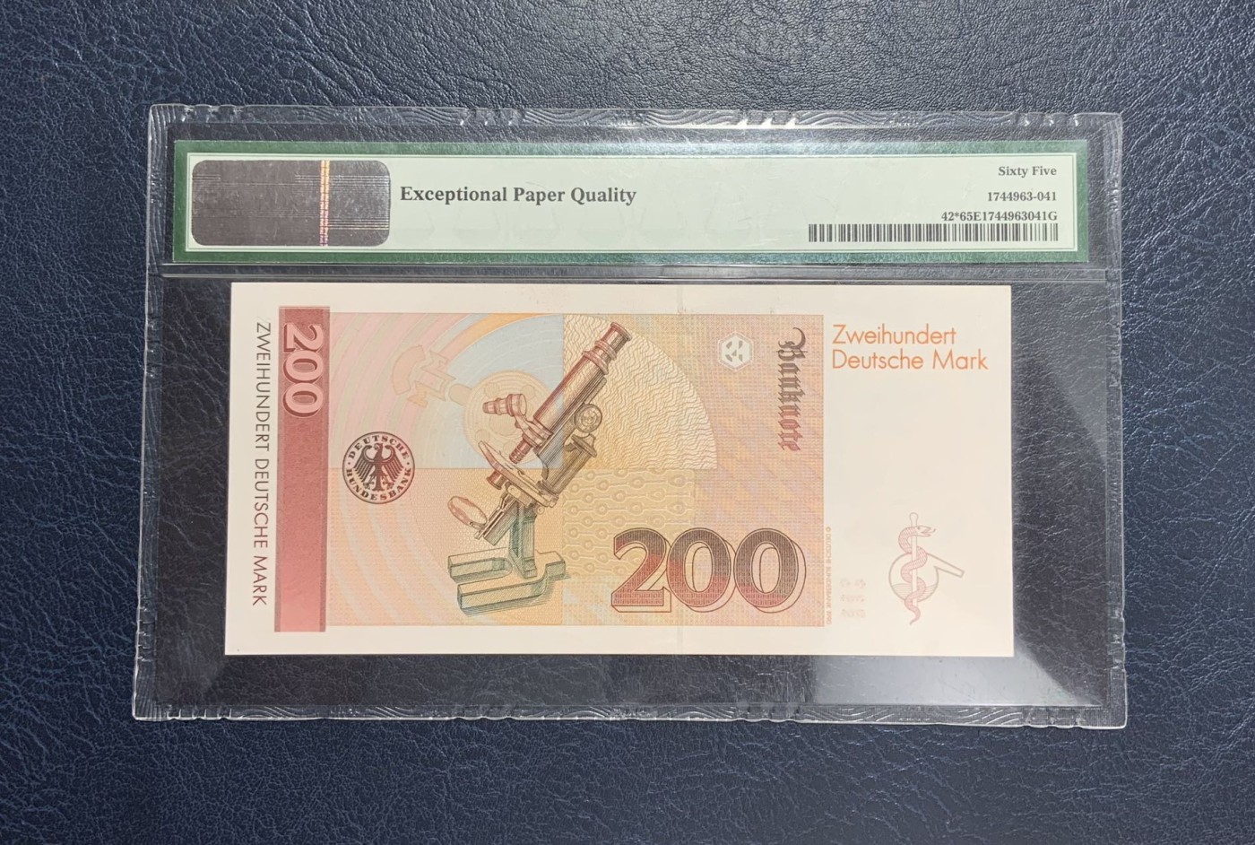 收藏联盟Quantum Auction 第296期拍卖  德国联邦1989年200马克 PMG65 补号 诺贝尔生理学奖得主 埃尔利希