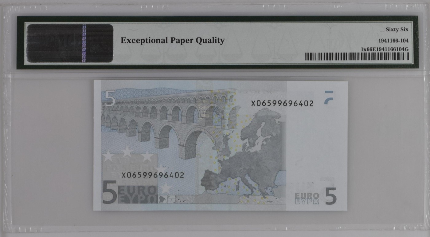 收藏联盟Quantum Auction 第296期拍卖  欧盟国家德国2002年5欧元 PMG66 稀少第一签