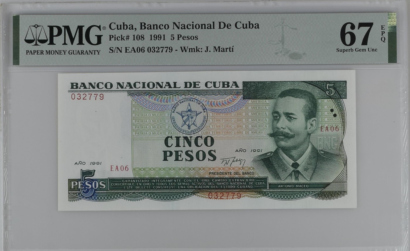 在10月奔跑 Cuba, Banco Nacional De Cuba, 5 Pesos 1991