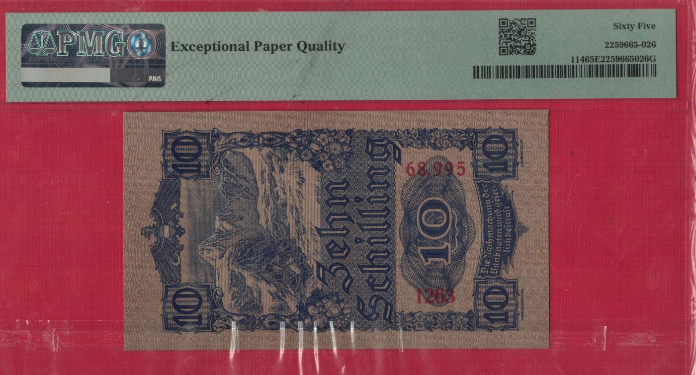 奥地利10先令 1945年 克劳斯目录P-114 无47 欧洲纸币 实物图 UNC