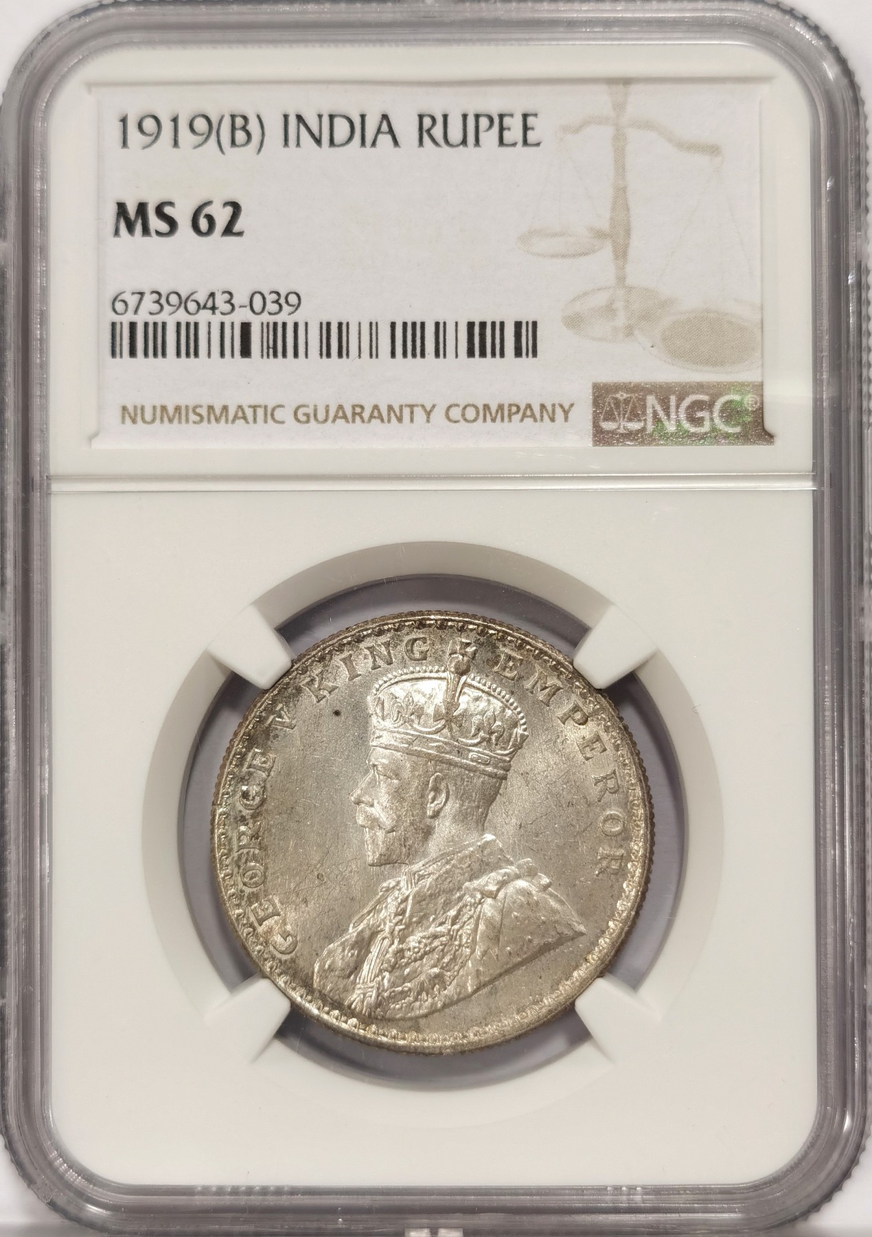 博洋堂世界钱币拍卖第047期（全场包邮） 1919年B版 印度卢比 NGC MS62