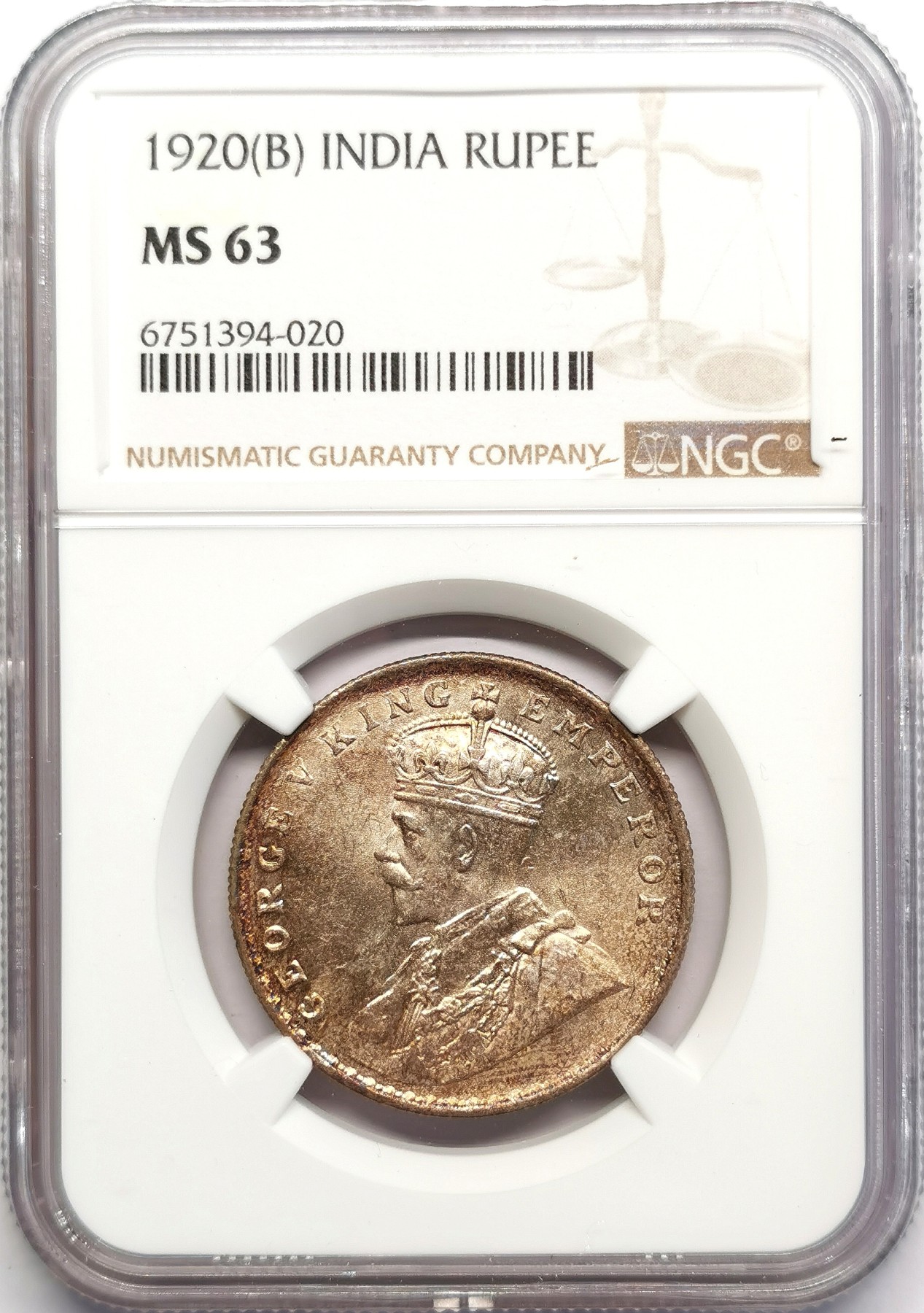 凡希社世界钱币微拍第二百五十期 1920英属印度乔五卢比NGC-MS63