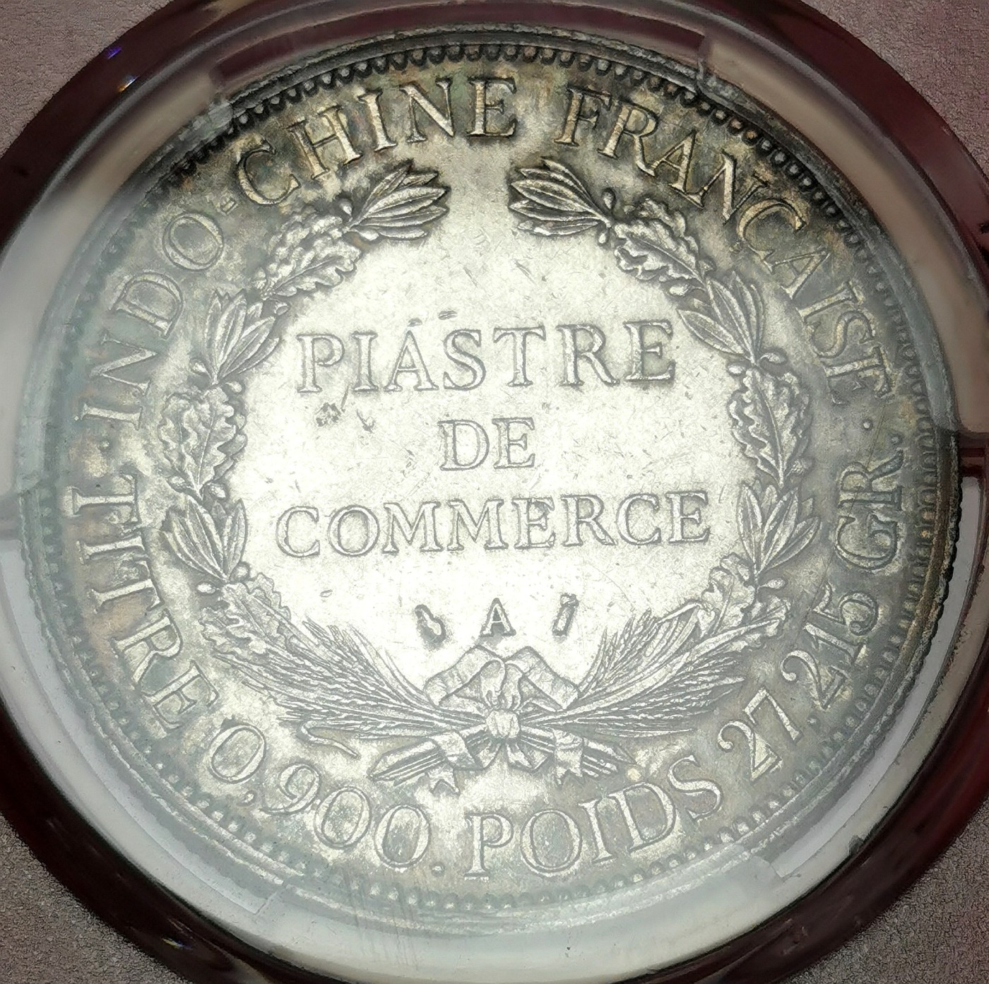 凡希社世界钱币微拍第二百五十期 1887A法属印度支那加重版皮亚斯特大银PCGS-AUD边道锐利实物相当好！