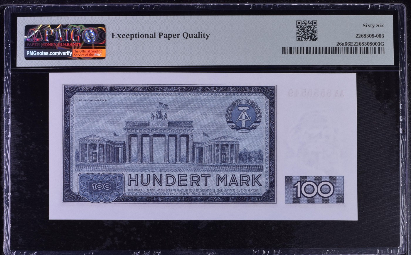 收藏联盟Quantum Auction 第296期拍卖  德国民主共和国1964年100马克 PMG66 首发AA冠 