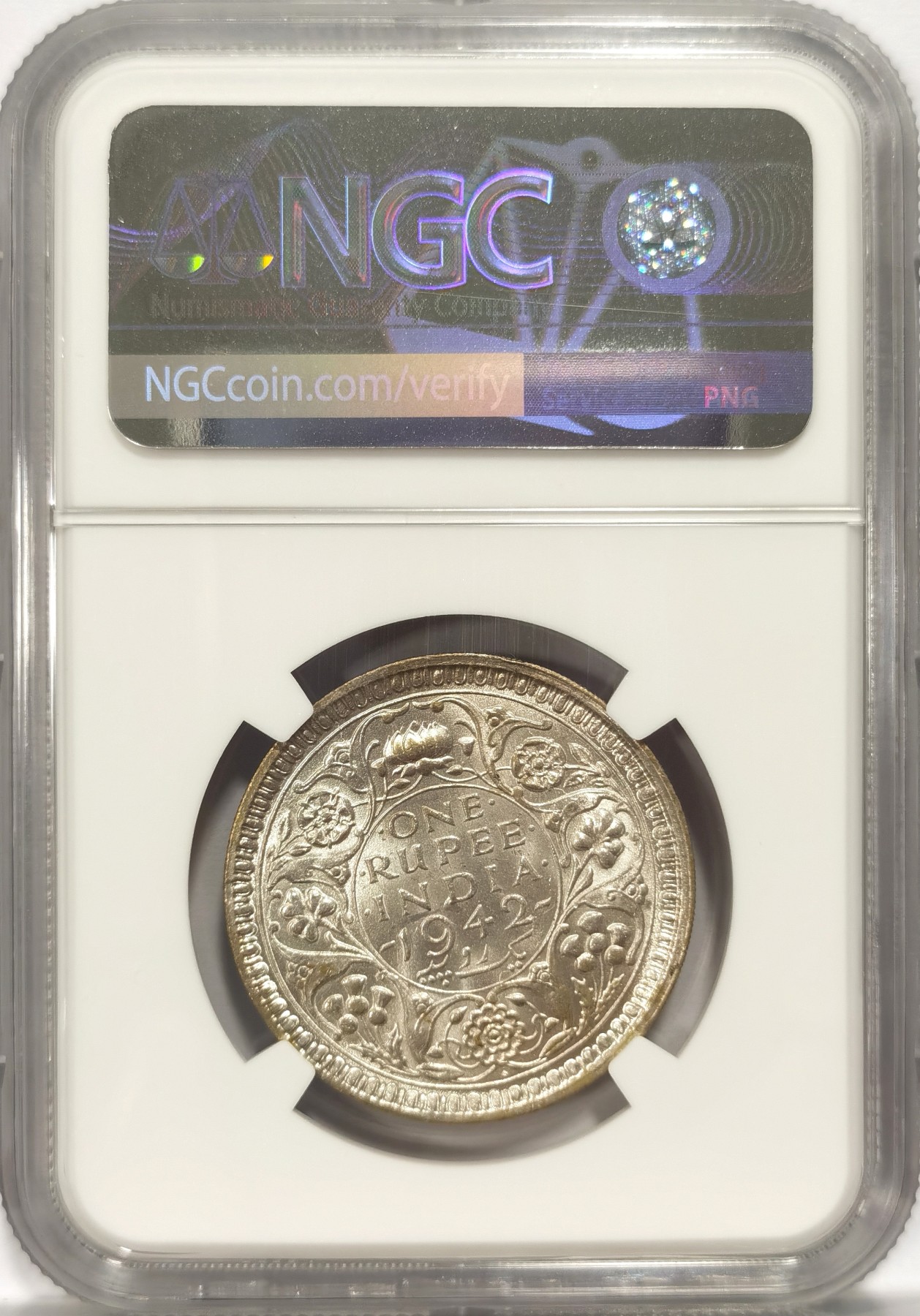 博洋堂世界钱币拍卖第047期（全场包邮） NGC MS63 印度1942年B乔六卢比