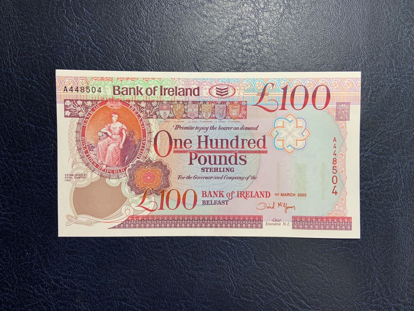 收藏联盟Quantum Auction 第296期拍卖  北爱尔兰2005年100镑 品相UNC 首发A冠 贝尔法斯特女王大学