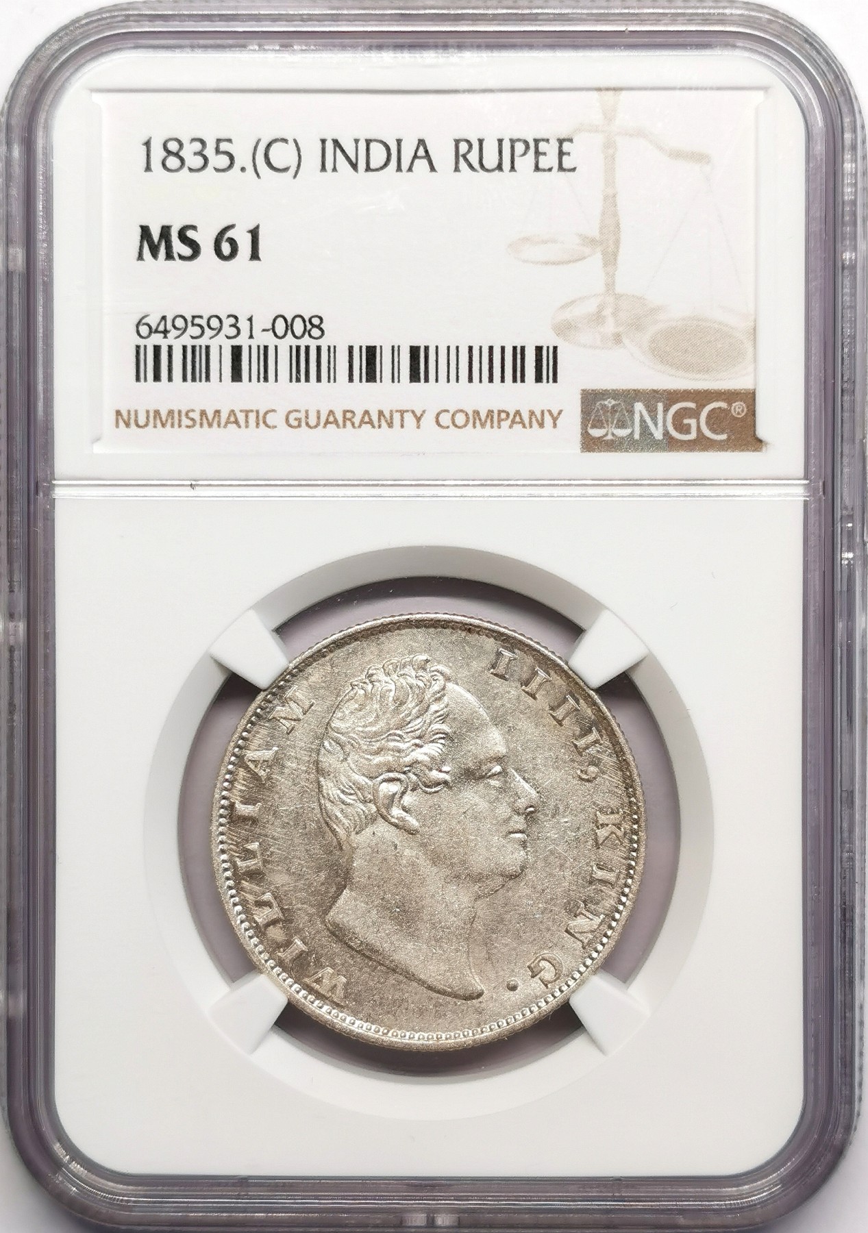 凡希社世界钱币微拍第二百五十期 1835东印度公司威四卢比NGC-MS61品难得！