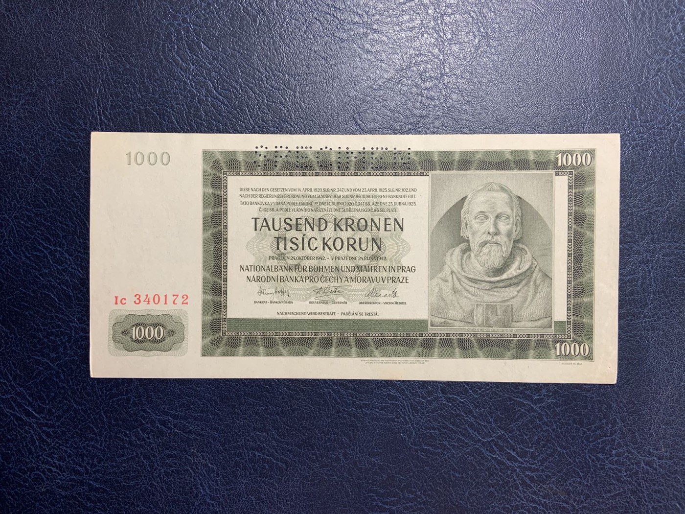 收藏联盟Quantum Auction 第296期拍卖  捷克斯洛伐克1942年1000克朗样票 品相UNC-