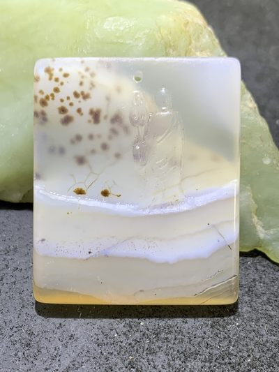 精美高玉化海洋玉髓手工俏色巧雕西出东土，一心求佛意境牌子一个 - 精美高玉化海洋玉髓手工俏色巧雕西出东土，一心求佛意境牌子一个