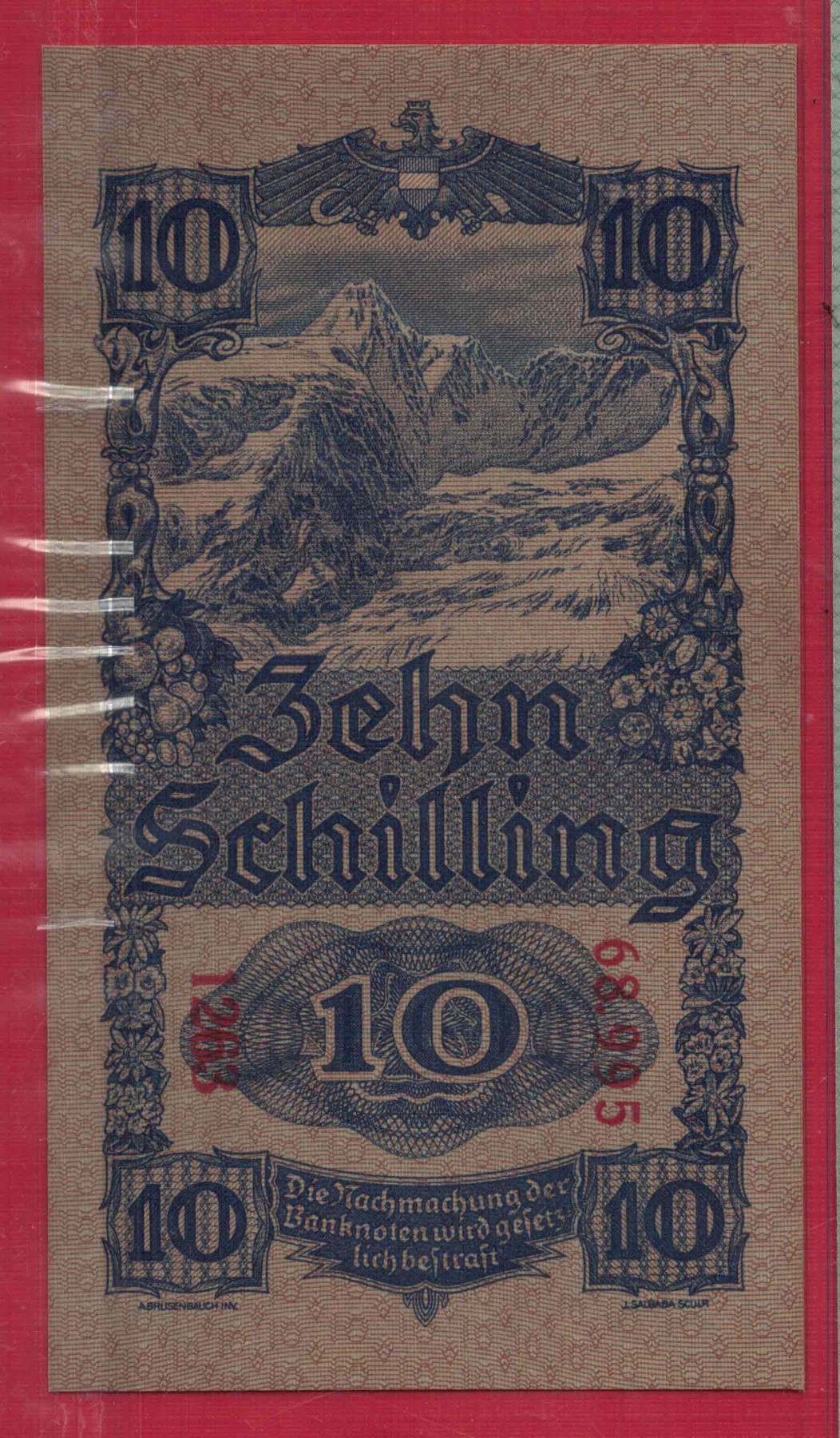 奥地利10先令 1945年 克劳斯目录P-114 无47 欧洲纸币 实物图 UNC