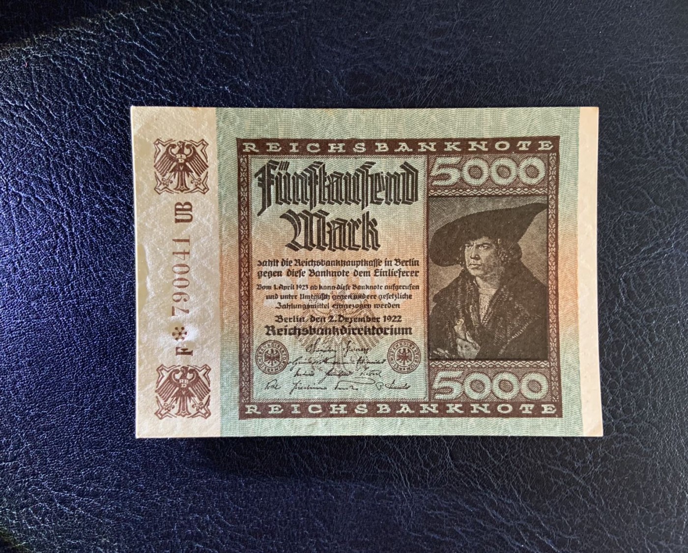 收藏联盟Quantum Auction 第296期拍卖  德国1922年5000马克 品相UNC- 稀少星补号