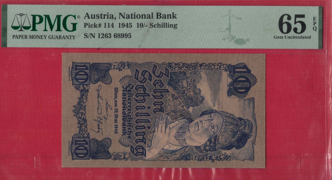 奥地利10先令 1945年 克劳斯目录P-114 无47 欧洲纸币 实物图 UNC