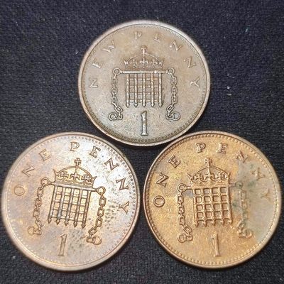 231202 英国1便士3枚青中老年女王，年份随机