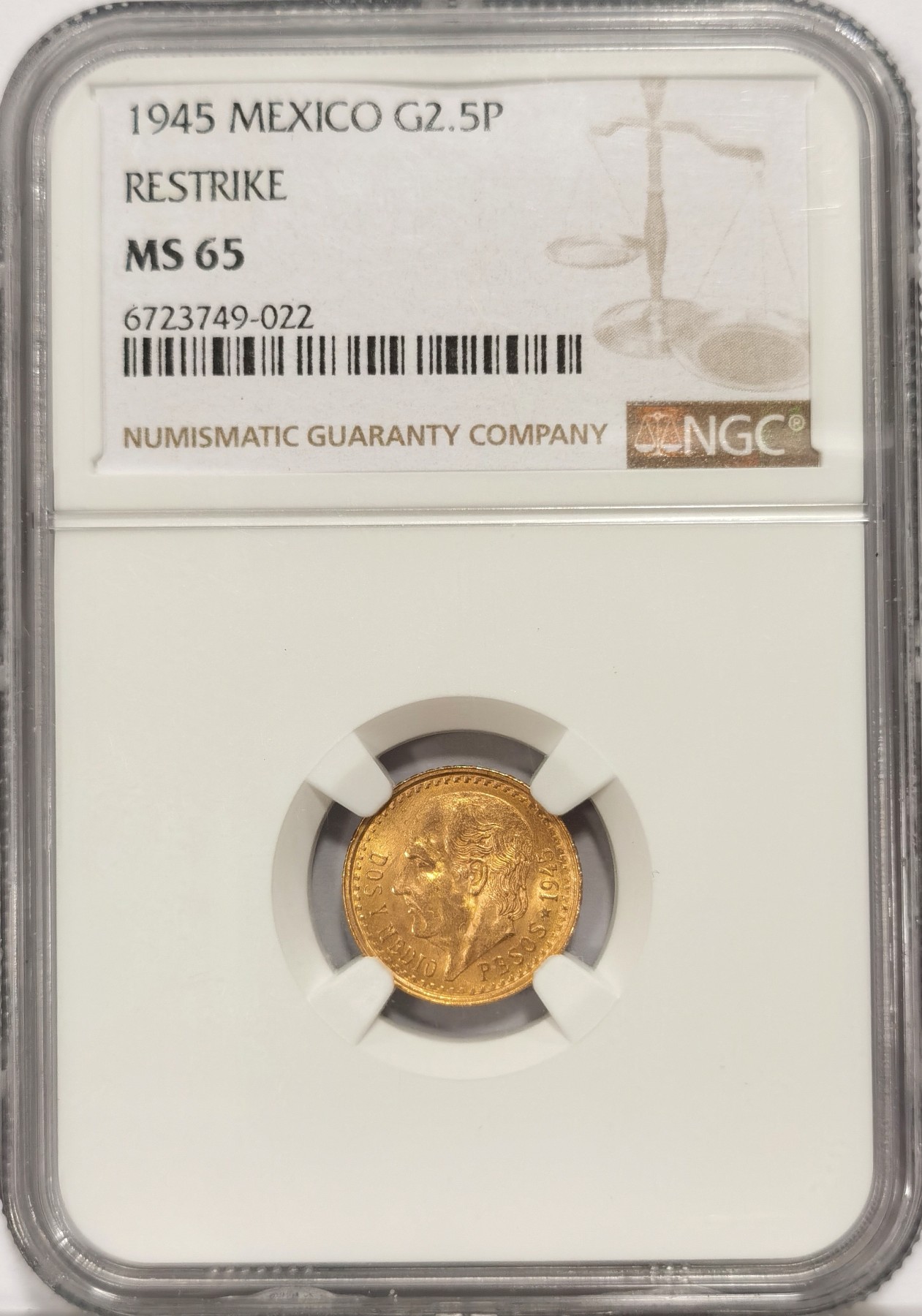 博洋堂世界钱币拍卖第047期（全场包邮） 1945年墨西哥2.5比索金币 NGC MS65高分难得