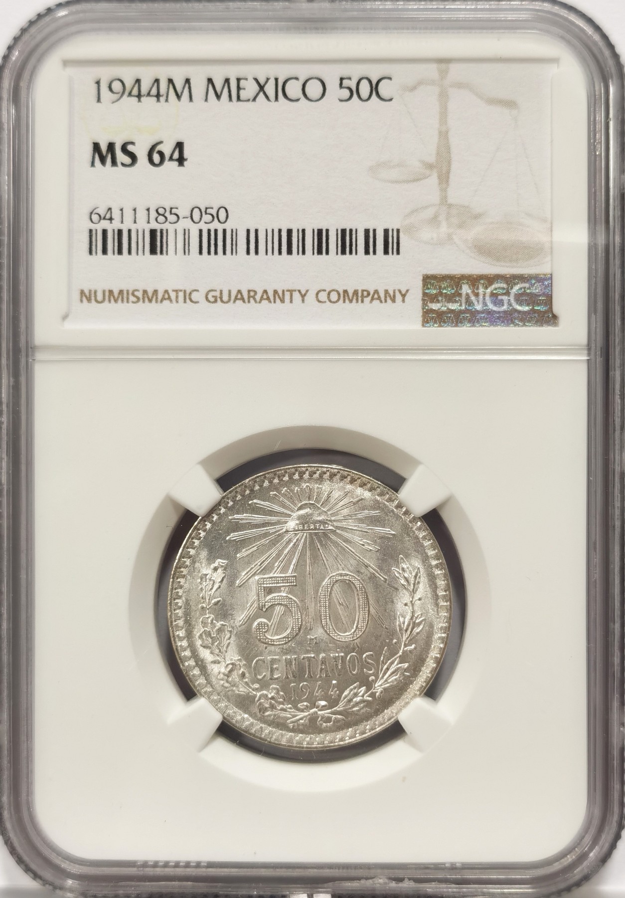 博洋堂世界钱币拍卖第047期（全场包邮） 高分墨西哥1944年50C银币 鹰洋 原光车轮转光 NGC MS64