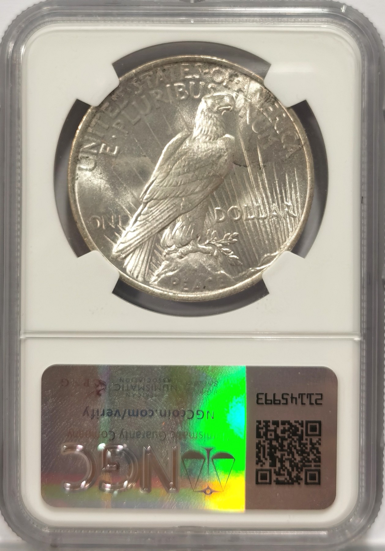博洋堂世界钱币拍卖第047期（全场包邮） NGC MS62 1923年美国和平银元，原汁原味百年老包浆，币面清爽干净又漂亮，打制精美，银光闪烁，状态极佳。官方指导价60美元，NGC最新带二维码标签盒，新盒严评