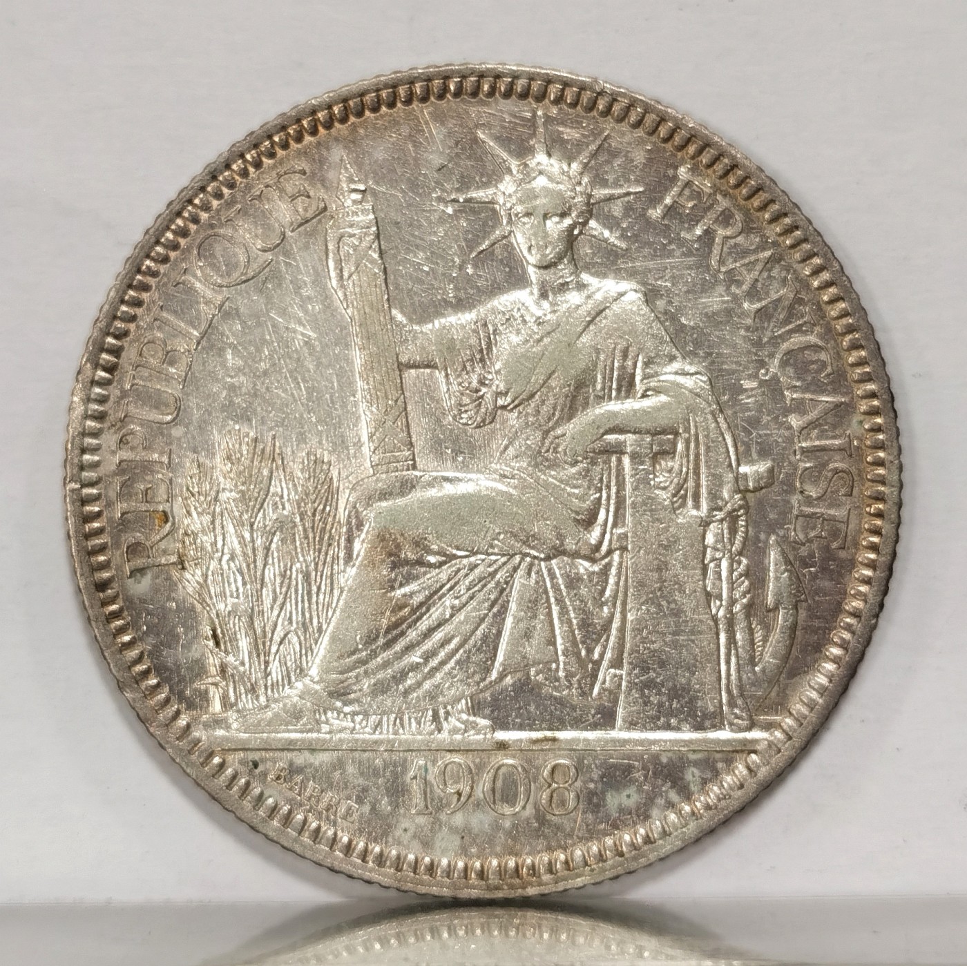 博洋堂世界钱币拍卖第047期（全场包邮） 法属印支1908年坐洋银币