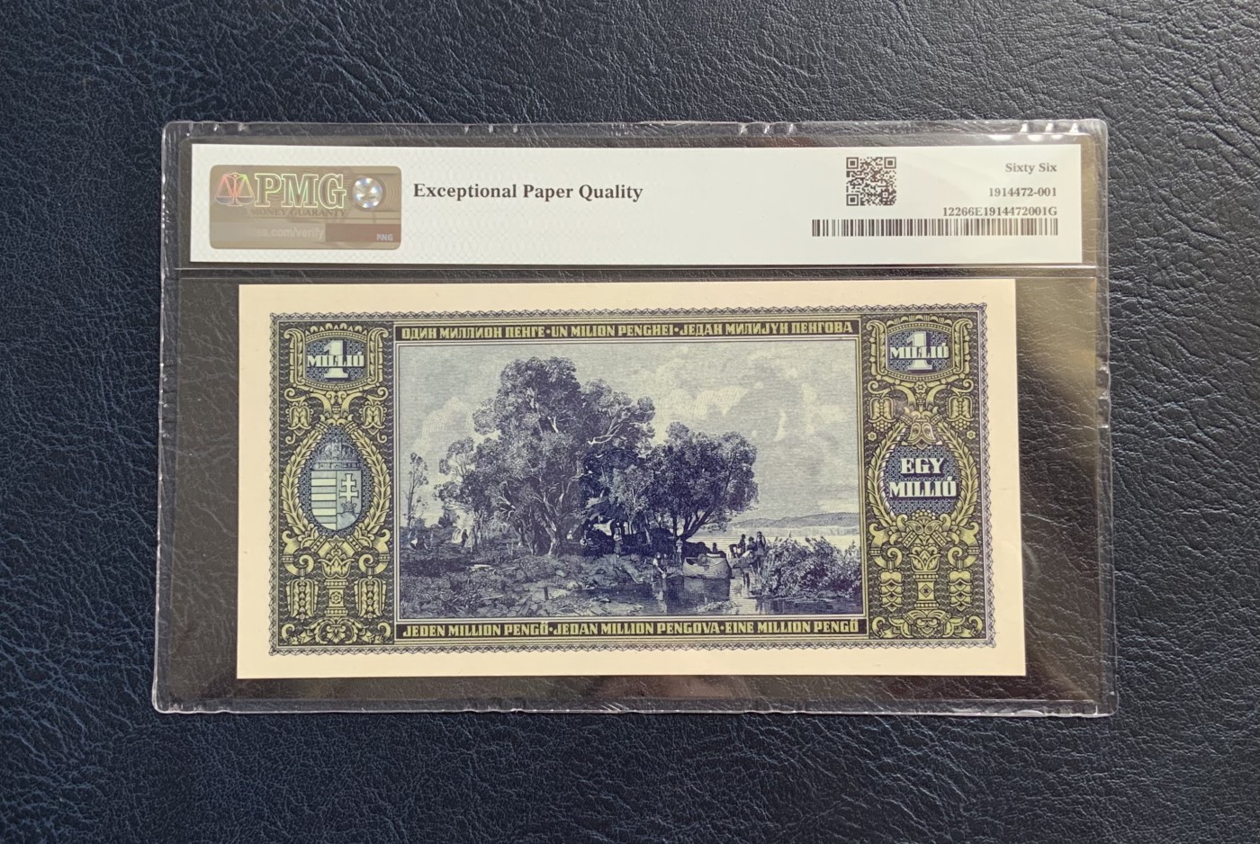 收藏联盟Quantum Auction 第296期拍卖  匈牙利1945年1000000彭戈 PMG66 亚军分 仅一张更高 诗人裴多菲
