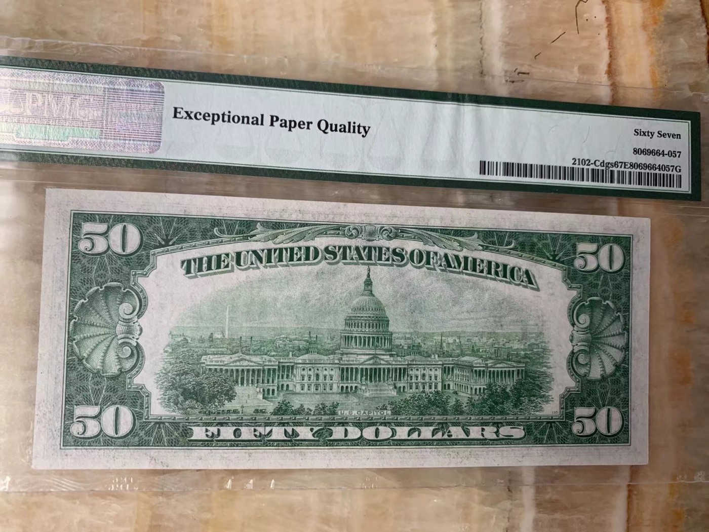 收藏联盟Quantum Auction 第296期拍卖  美国联邦储备券1934年50元 PMG67 号码无4 稀少冠军分 90年历史老美金