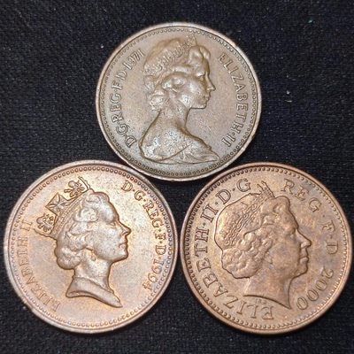 231202 英国1便士3枚青中老年女王，年份随机