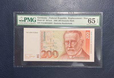 收藏联盟Quantum Auction 第296期拍卖  - 德国联邦1989年200马克 PMG65 补号 诺贝尔生理学奖得主 埃尔利希