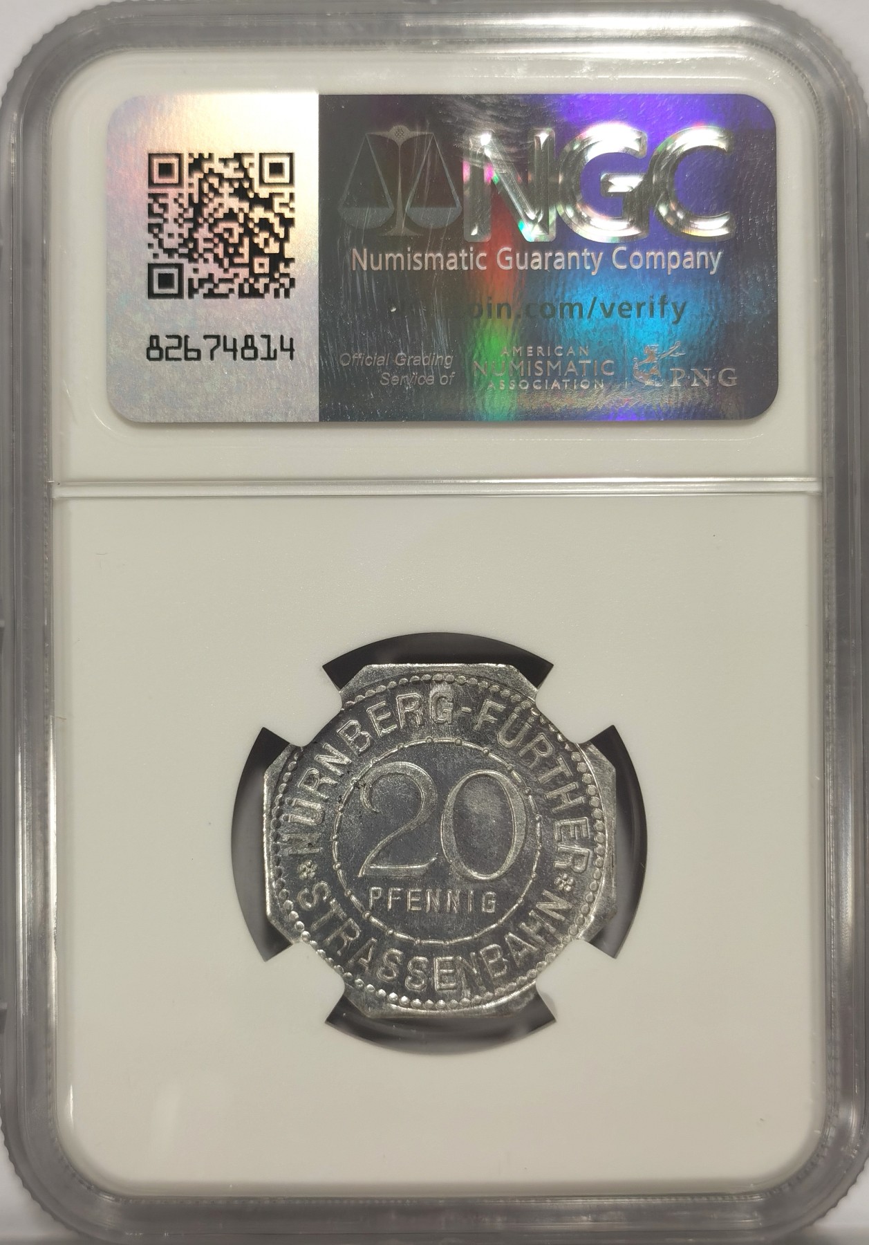 博洋堂世界钱币拍卖第047期（全场包邮） NGC MS63 1920年德国紧急状态时期纽伦堡20芬尼，景观系