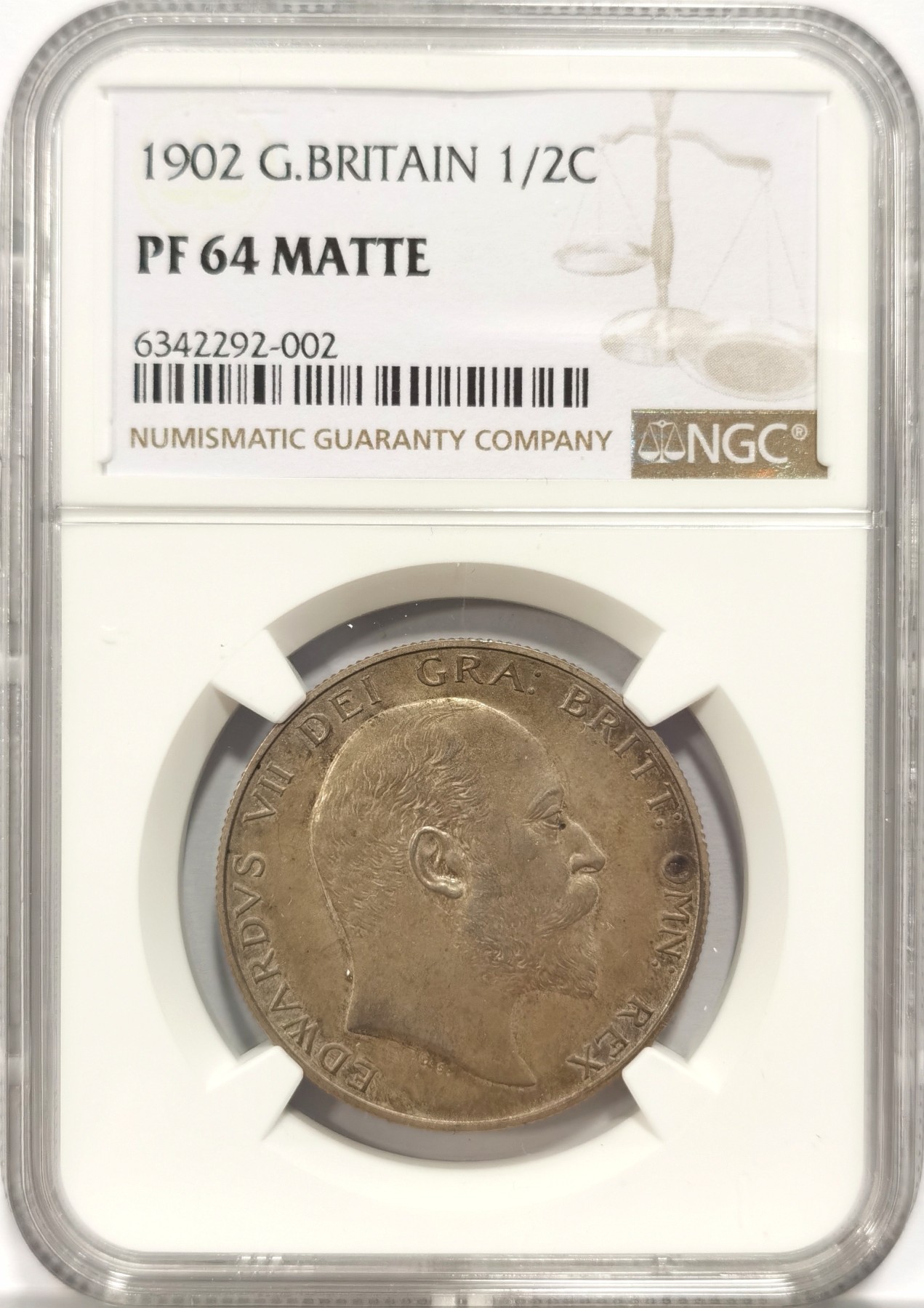 博洋堂世界钱币拍卖第047期（全场包邮） NGC PF64MATTE 英国1902年爱德华七世精制1/2克朗银币